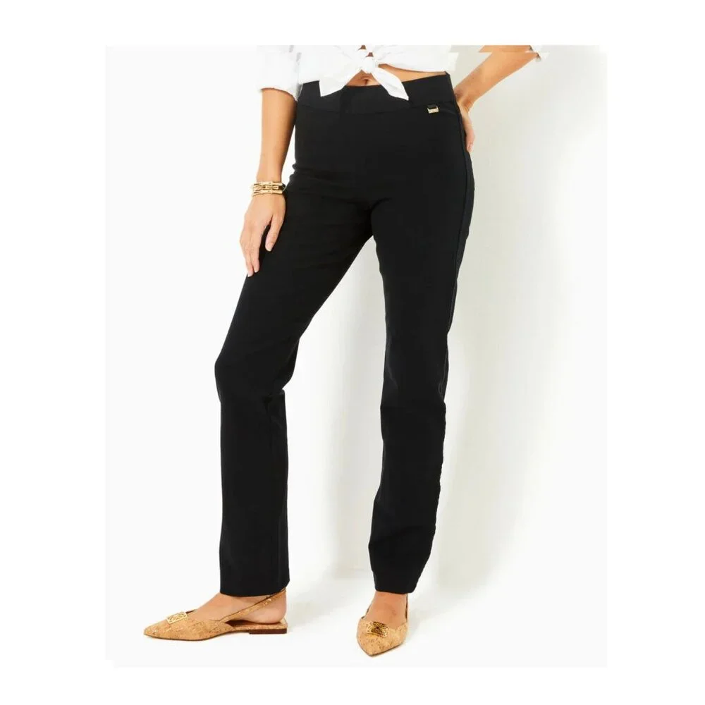 Lilly Pulitzer Declynn High Rise Straight Leg Pants Black Size 8 NWT - Picture 3 of 6